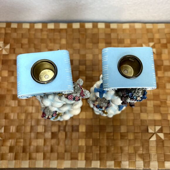 DREAMSICLES 7”Cherubs Candlesticks X2 BY DANBURY MINT Baby Blue w/ Stars Clouds - Picture 12 of 16